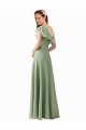 A-Line One Shoulder Soft Chiffon Long Smoke Green Bridesmaid Dress Sydney