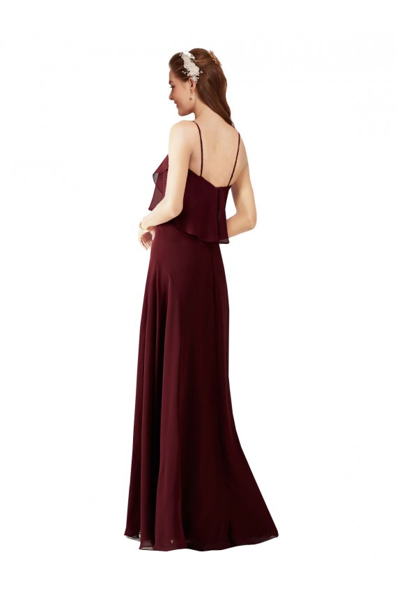 A-Line Spaghetti Straps Chiffon Long Burgundy Gold Bridesmaid Gowns Sydney