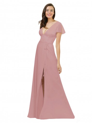 A-Line V-Neck Chiffon Long Dusty Pink Bridesmaid Dress / Evening Dress Sydney