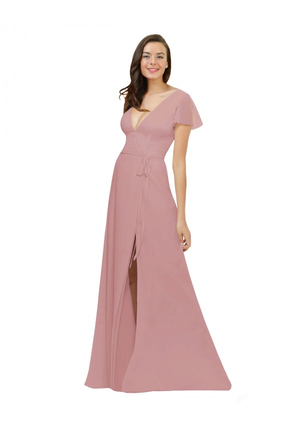 A-Line V-Neck Chiffon Long Dusty Pink Bridesmaid Dress / Evening Dress Sydney