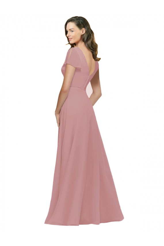 A-Line V-Neck Chiffon Long Dusty Pink Bridesmaid Dress / Evening Dress Sydney