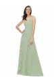 A-Line V-Neck Soft Chiffon Long Smoke Green Bridesmaid Dress Sydney