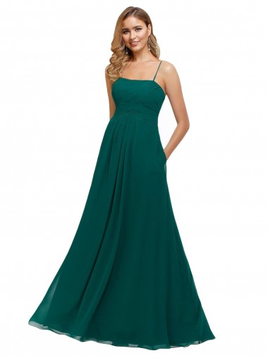 A-Line Square Neck Soft Chiffon Long Hunter Bridesmaid Dress Sydney