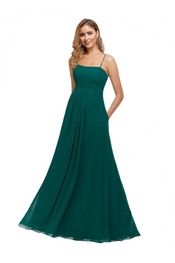 A-Line Square Neck Soft Chiffon Long Hunter Bridesmaid Dress Sydney