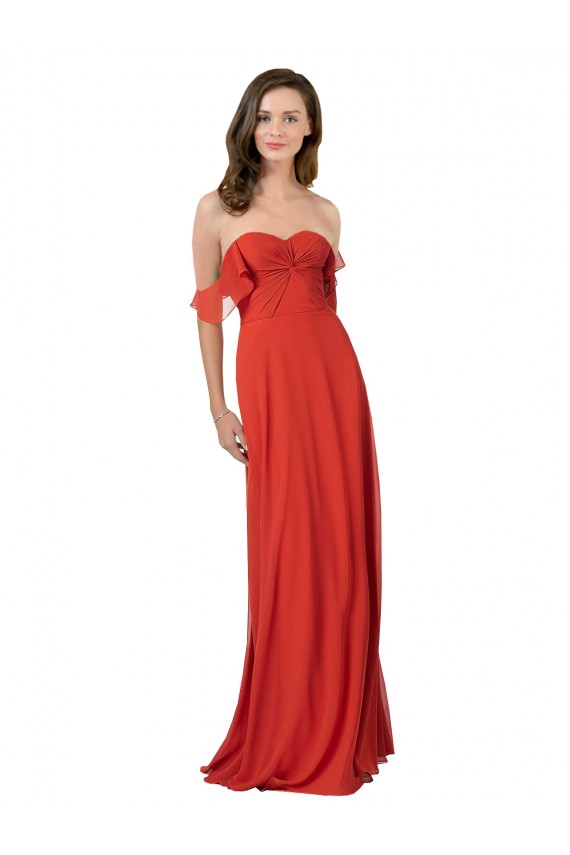 A-Line Strapless Soft Chiffon Long Red Bridesmaid Dress Sydney