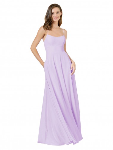 A-Line Square Neck Soft Chiffon Long Lilac Bridesmaid Dress Sydney