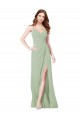A-Line Spaghetti Straps Soft Chiffon Long Smoke Green Bridesmaid Dress Sydney
