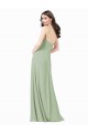 A-Line Spaghetti Straps Soft Chiffon Long Smoke Green Bridesmaid Dress Sydney