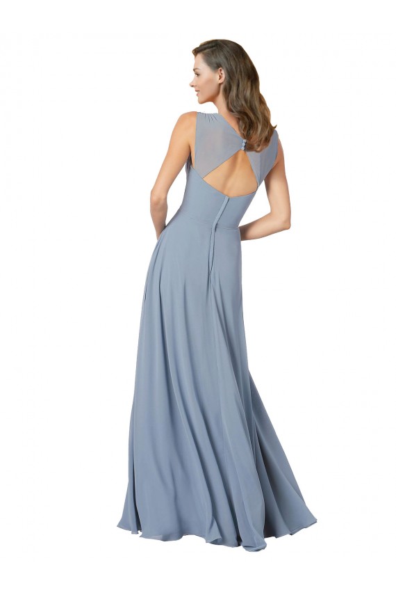 A-Line V-Neck Soft Chiffon Long Dusty Blue Formal Dress / Bridesmaid Dress Sydney