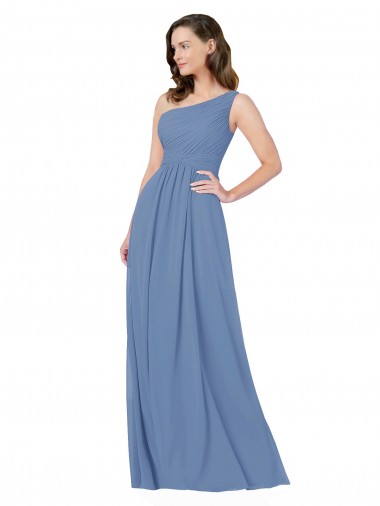 Sheath One Shoulder Soft Chiffon Long Windsor Blue Bridesmaid Dress Sydney