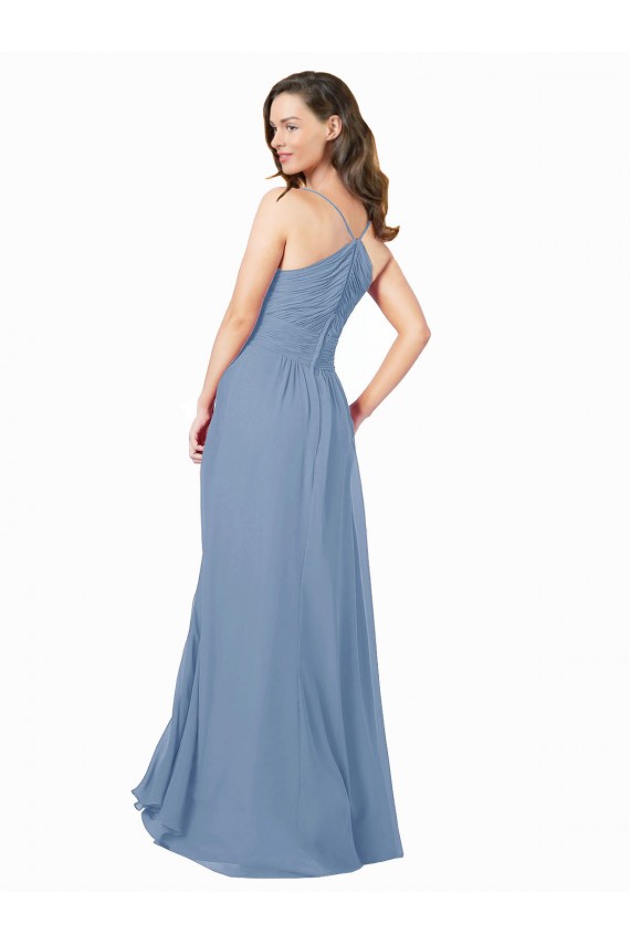A-Line V-Neck Chiffon Long Dusty Blue Bridesmaid Dress / Evening Dress Sydney