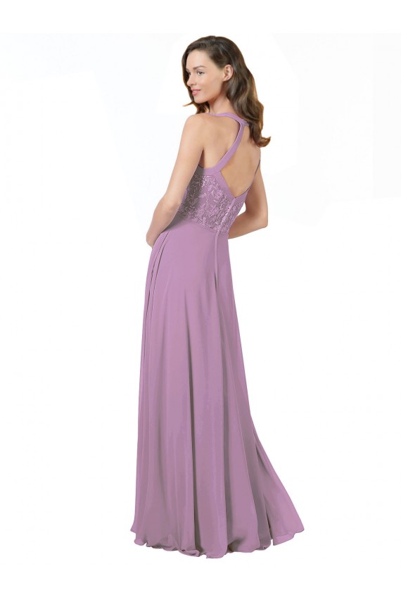 A-Line Spaghetti Straps Soft Chiffon & Lace Long Dark Lavender Bridesmaid Dress Sydney