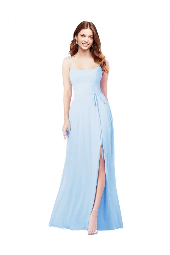 Sheath Square Neck Soft Chiffon Long Light Sky Blue Bridesmaid Dress Sydney