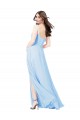 Sheath Square Neck Soft Chiffon Long Light Sky Blue Bridesmaid Dress Sydney