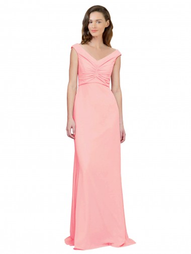 A-Line V-Neck Soft Chiffon Long Salmon Bridesmaid Dress Sydney