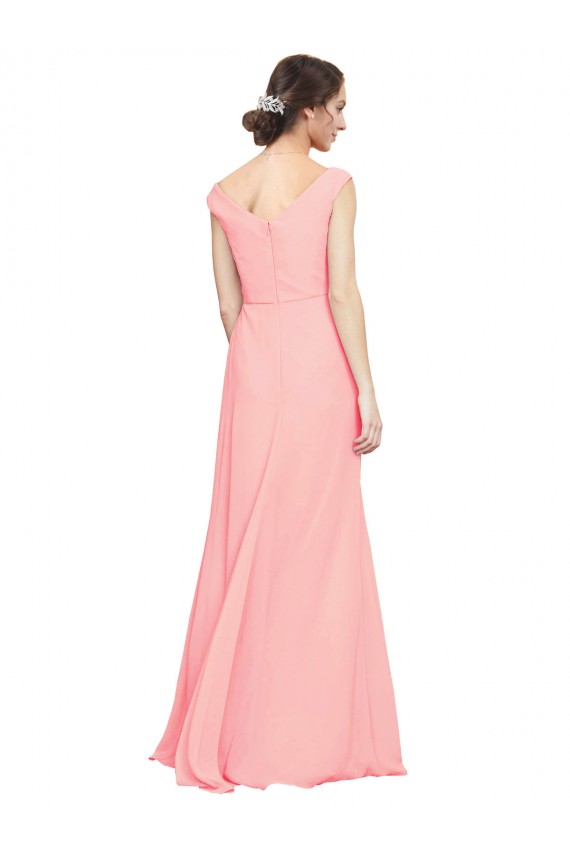 A-Line V-Neck Soft Chiffon Long Salmon Bridesmaid Dress Sydney