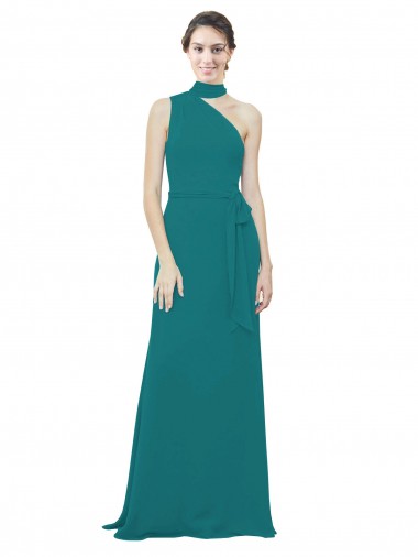 A-Line One Shoulder Soft Chiffon Long Hunter Bridesmaid Dress Sydney