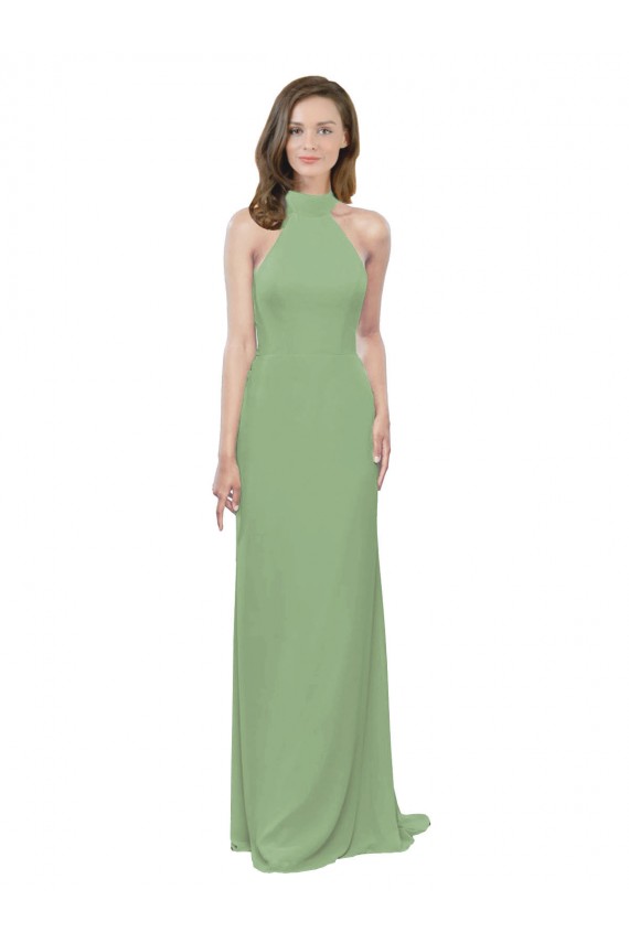 A-Line High Neck Soft Chiffon Long Seagrass Formal Dress / Bridesmaid Dress Sydney
