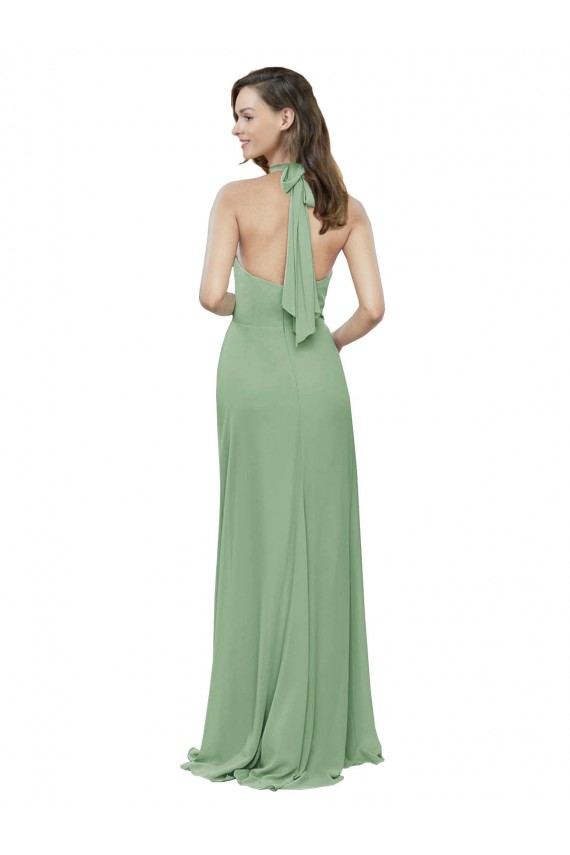 A-Line High Neck Soft Chiffon Long Seagrass Formal Dress / Bridesmaid Dress Sydney
