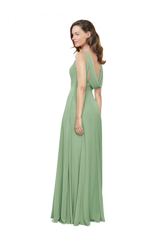 A-Line High Neck Soft Chiffon Long Seagrass Bridesmaid Dress Sydney