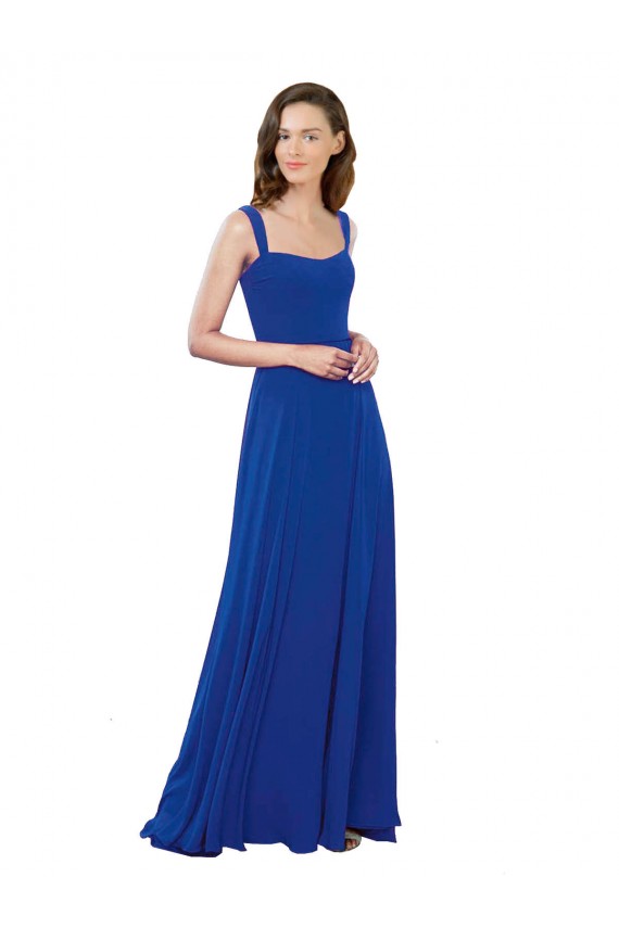 A-Line Square Neck Soft Chiffon Long Royal Blue Bridesmaid Dress Sydney