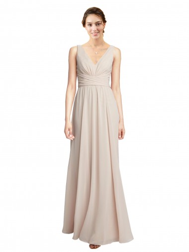 A-Line V-Neck Soft Chiffon Long Cream Pink Formal Dress / Bridesmaid Dress Sydney