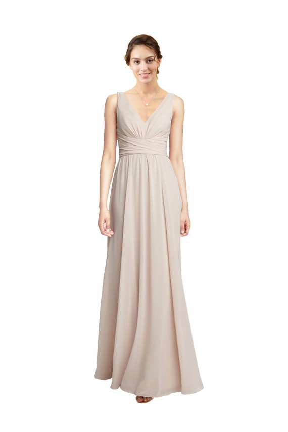 A-Line V-Neck Soft Chiffon Long Cream Pink Formal Dress / Bridesmaid Dress Sydney
