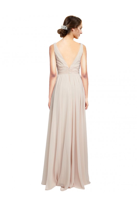 A-Line V-Neck Soft Chiffon Long Cream Pink Formal Dress / Bridesmaid Dress Sydney