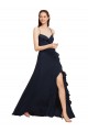 A-Line V-Neck Soft Chiffon Long Dark Navy Bridesmaid Dresses Sydney