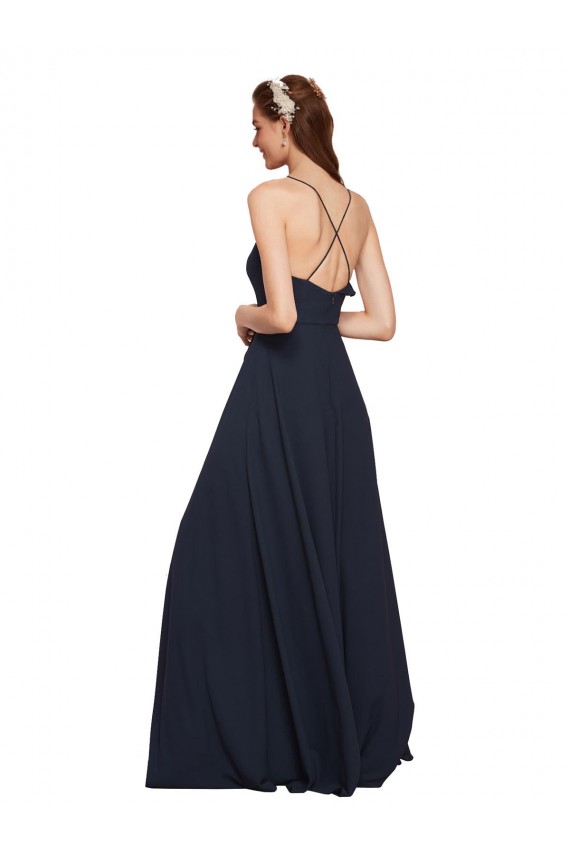 A-Line V-Neck Soft Chiffon Long Dark Navy Bridesmaid Dresses Sydney