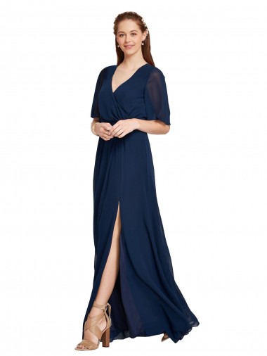 A-Line V-Neck Soft Chiffon Long Dark Navy Bridesmaid Dress / Formal Dress Sydney