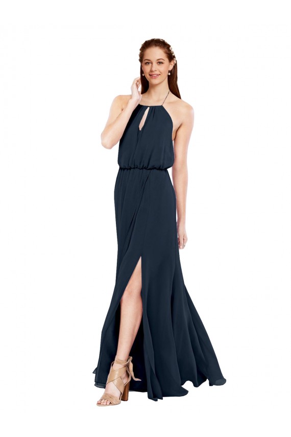 A-Line Halter Neck Chiffon Long Dark Navy Bridesmaid Dress / Evening Dress Sydney