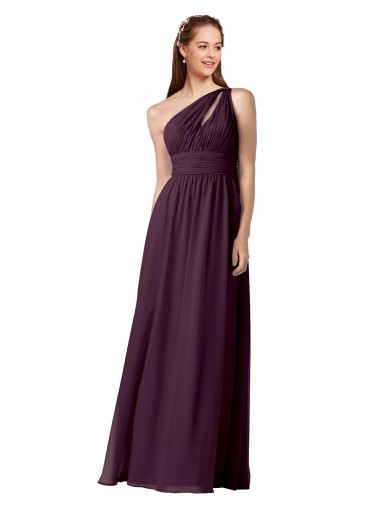 A-Line One Shoulder Chiffon Long Floor Length Grape Bridesmaid Dress Sydney