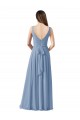 A-Line V-Neck Chiffon Long Dusty Blue Wedding Party Dress Sydney