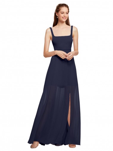 A-Line Square Neck Chiffon Long Dark Navy Bridesmaid Dress / Evening Dress Sydney