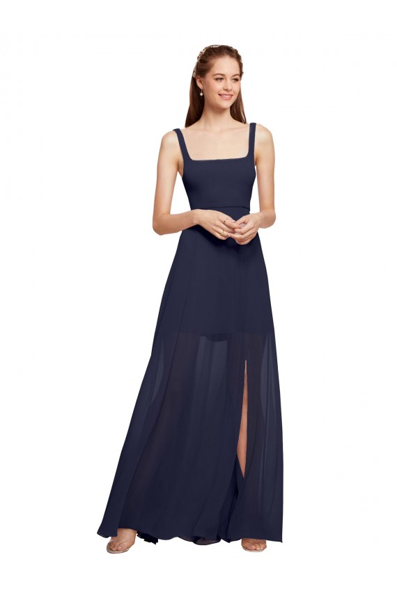 A-Line Square Neck Chiffon Long Dark Navy Bridesmaid Dress / Evening Dress Sydney