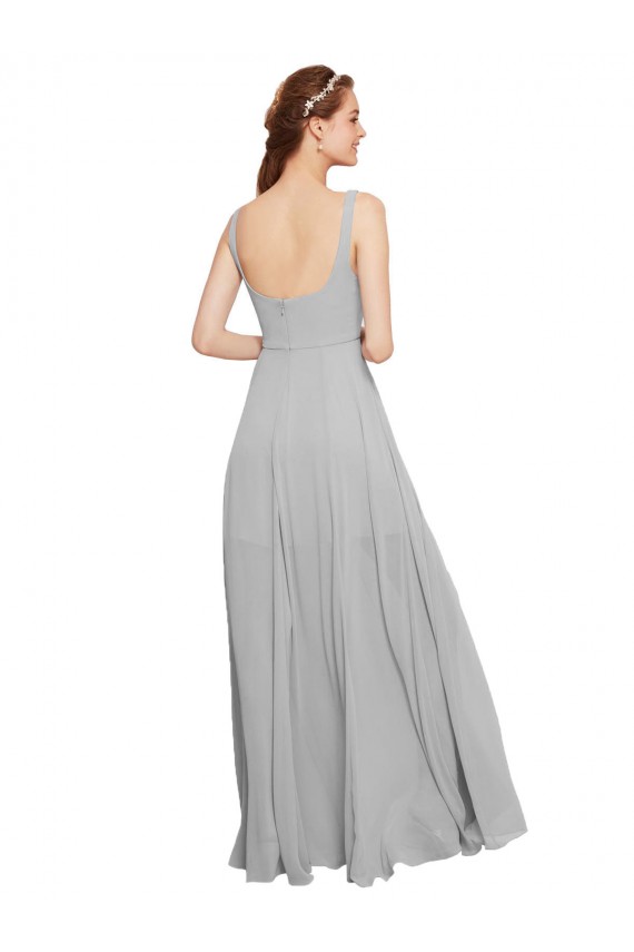 A-Line Square Neck Chiffon Long Dark Navy Bridesmaid Dress / Evening Dress Sydney