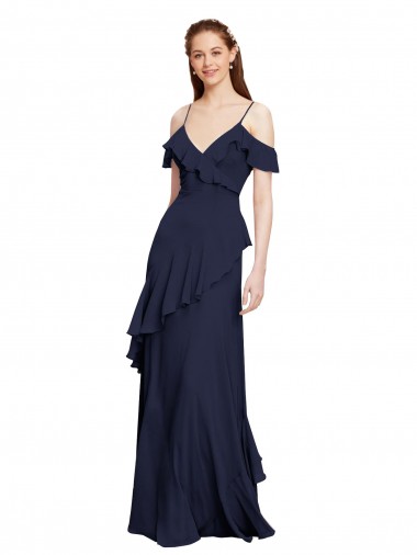 A-Line V-Neck Chiffon Long Dark Navy Formal Dresses / Bridesmaid Dresses Sydney