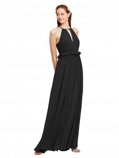 Sheath Halter Neck Soft Chiffon Long Black Bridesmaid Dress Sydney