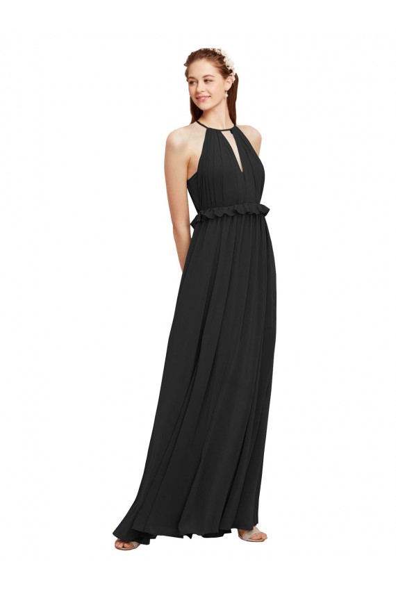 Sheath Halter Neck Soft Chiffon Long Black Bridesmaid Dress Sydney