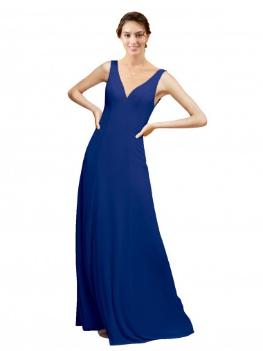 A-Line V-Neck Chiffon Long Floor Length Royal Blue Bridesmaid Dress Sydney