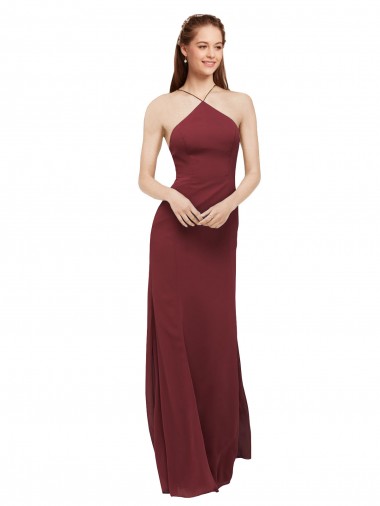 Sheath Halter Neck Soft Chiffon Long Burgundy Formal Dress / Bridesmaid Dress Sydney