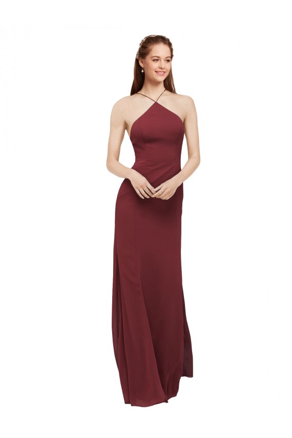 Sheath Halter Neck Soft Chiffon Long Burgundy Formal Dress / Bridesmaid Dress Sydney