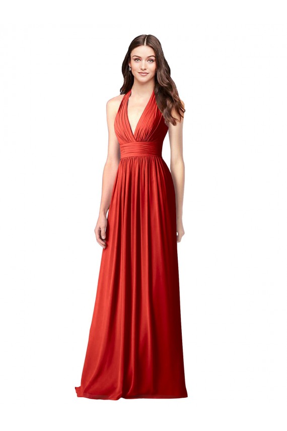 A-Line V-Neck Soft Chiffon Long Red Bridesmaid Dress / Formal Dress Sydney