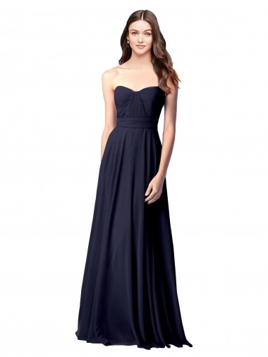 A-Line Strapless Soft Chiffon Long Dark Navy Evening Dress / Bridesmaid Dress Sydney