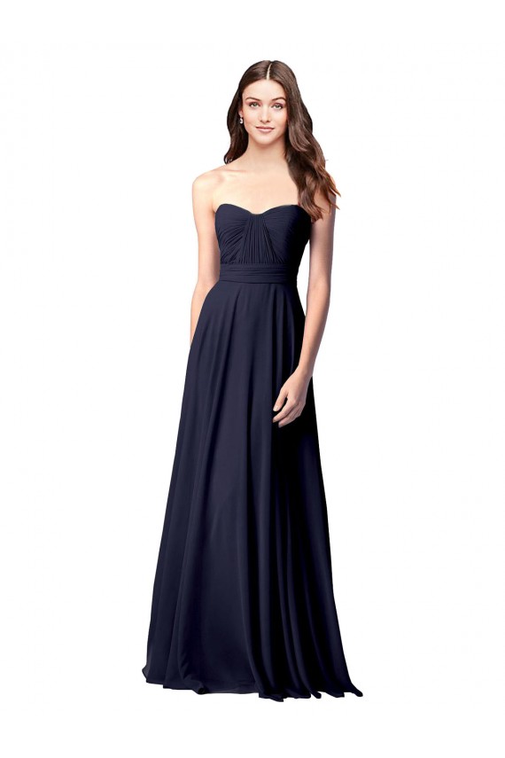 A-Line Strapless Soft Chiffon Long Dark Navy Evening Dress / Bridesmaid Dress Sydney