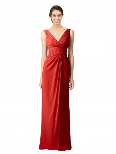 Sheath V-Neck Soft Chiffon Long Red Bridesmaid Dress Sydney