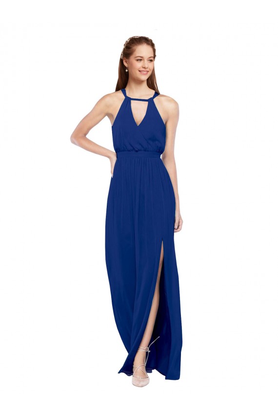 A-Line High Neck Soft Chiffon Long Royal Blue Bridesmaid Dress Sydney