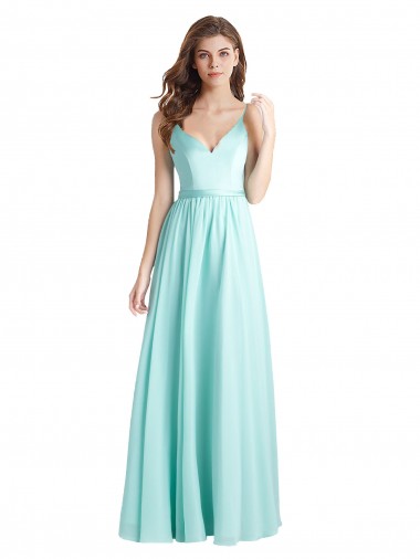 A-Line V-Neck Soft Chiffon & Satin Long Waterfall Bridesmaid Dress Sydney
