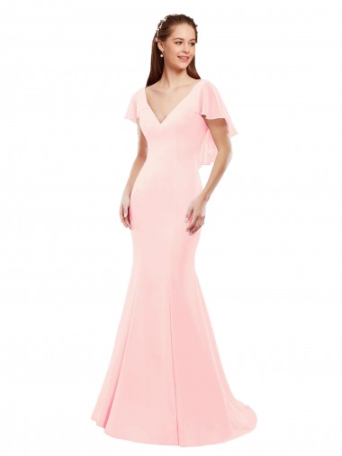 Mermaid V-Neck Soft Chiffon Long Pink Bridesmaid Dress Sydney